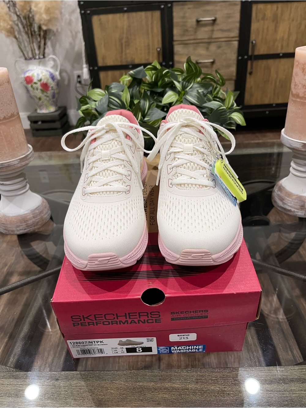 Skechers Go Walk Women's Athletic Running Sneakers in White and Pink